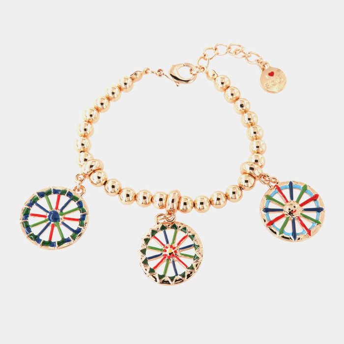 Metal bracelet with sphere mesh, with Sicilian chariot wheel charms, embellished with colored enamels