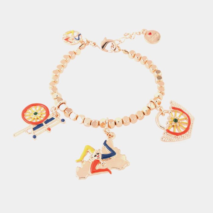 Bracelet en métal avec breloques aux couleurs siciliennes : Coffa, tambourin et Sicile