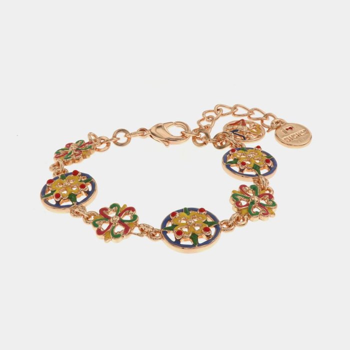 Metal Bracelet with Sicilian Majolica and Colored Enamels