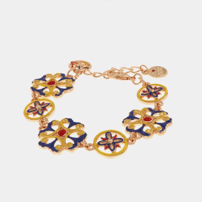 Metal Bracelet with Sicilian Majolica and Colored Enamels
