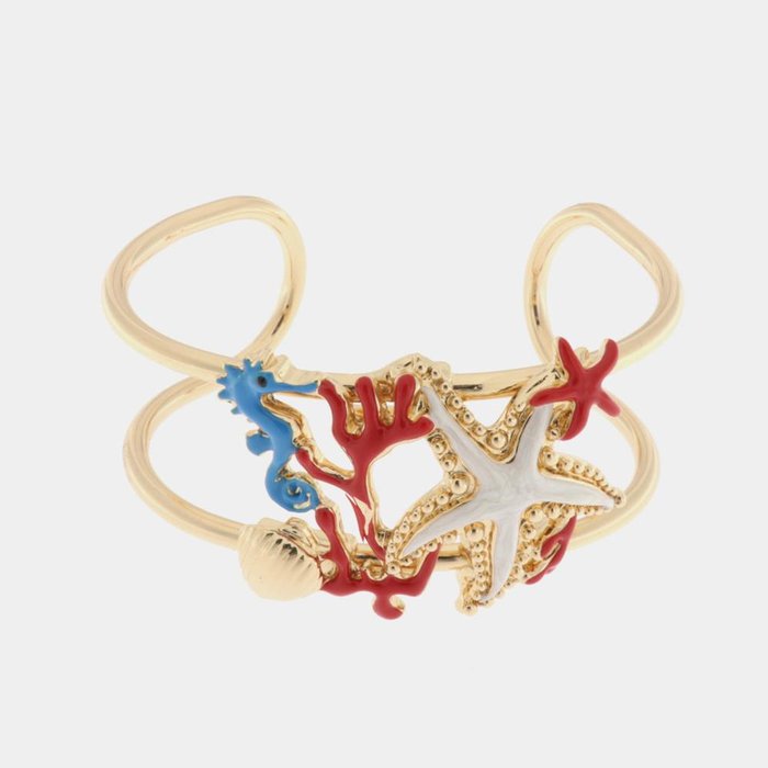 Bracciale in Metallo con stella marina, conchiglia, corallo e cavalluccio marino