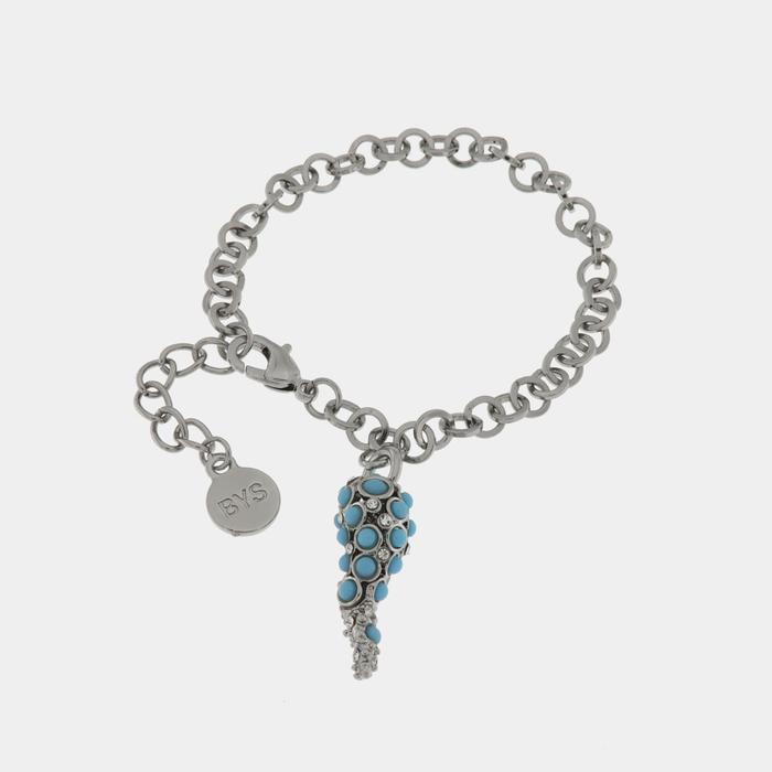 Metal bracelet with central horn and crystals