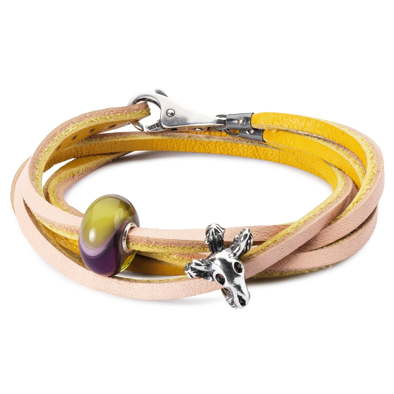 Bracciale/collana cuoio giallo/rosa 41cm