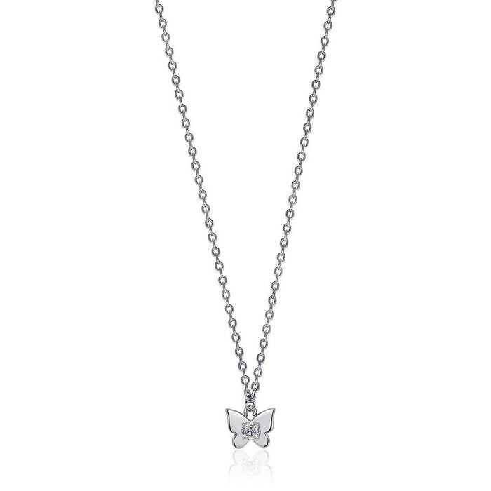 WOMEN'S STEEL NECKLACE WITH WHITE CRYSTAL BUTTERFLY