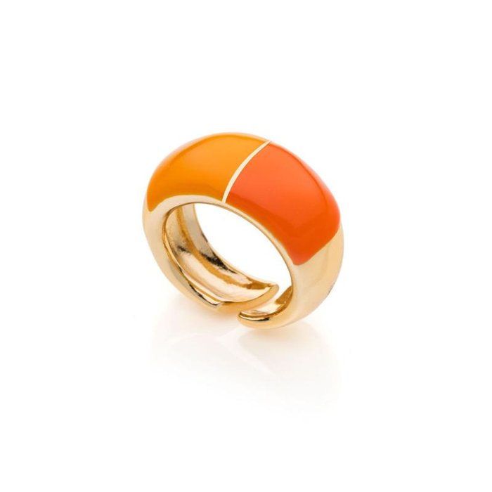Anello in bronzo dorato con smalto arancio