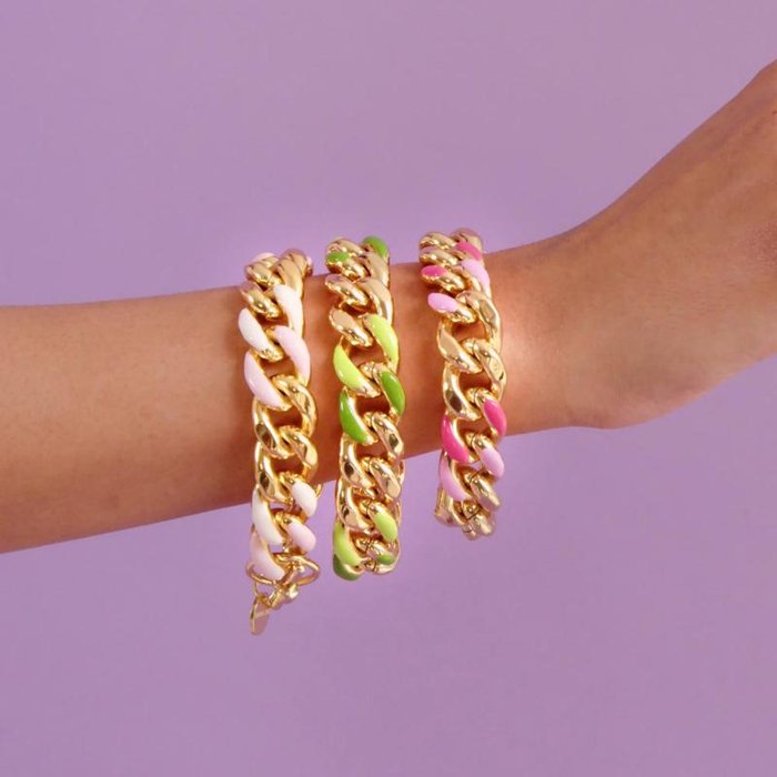 Bracciale groumette con smalto fucsia e rosa