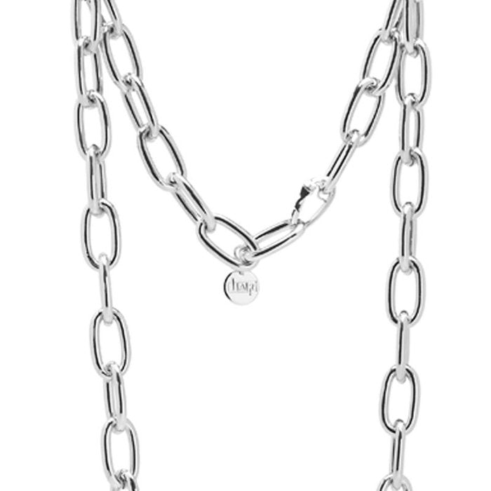 Collana catena lunga in bronzo argentato lucido