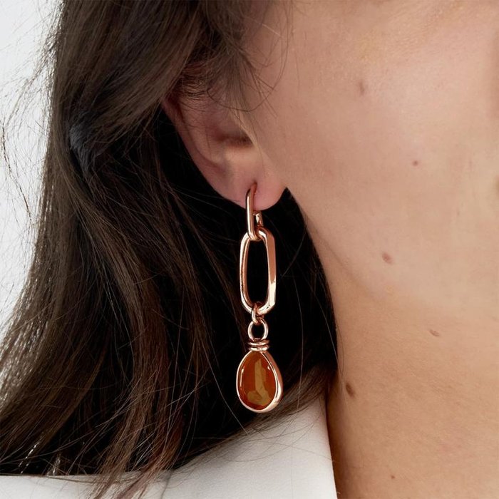 Orecchini in bronzo dorato con cristallo ambra