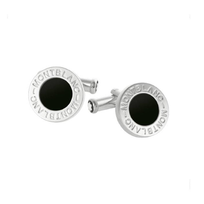 BOUTONS DE MANCHETTE RONDS EN ACIER MEISTERSTUCK MONTBLANC AVEC INSERT EN ONYX