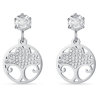 WOMEN'S STEEL EARRINGS WITH TREE OF LIFE WITH WHITE CRYSTALS