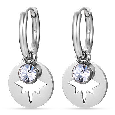 WOMEN'S STEEL EARRINGS WITH STARS AND WHITE CRYSTALS