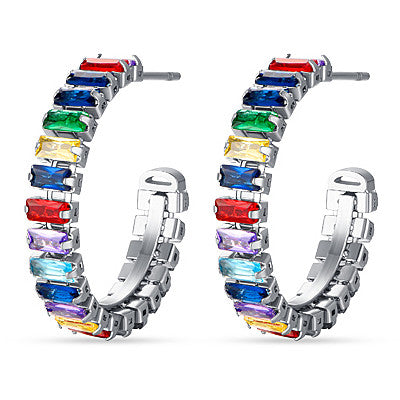 WOMEN'S STEEL EARRINGS WITH MULTICOLOR CRYSTALS