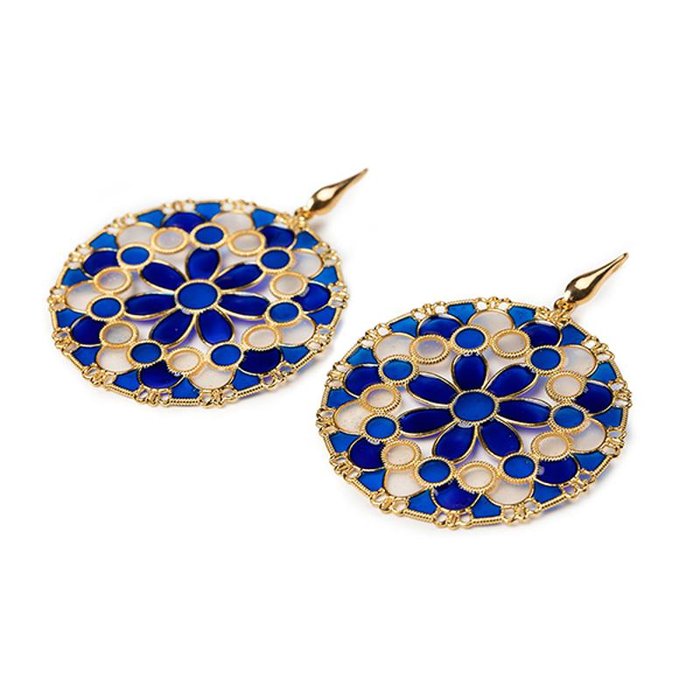 Blue Round Lace Earrings