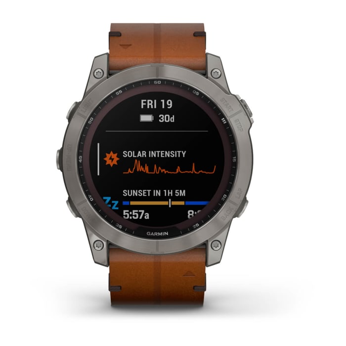 Fēnix® 7X – Sapphire Solar Edition, Titanium con cinturino in pelle Chestnut e cinturino in silicone Graphite