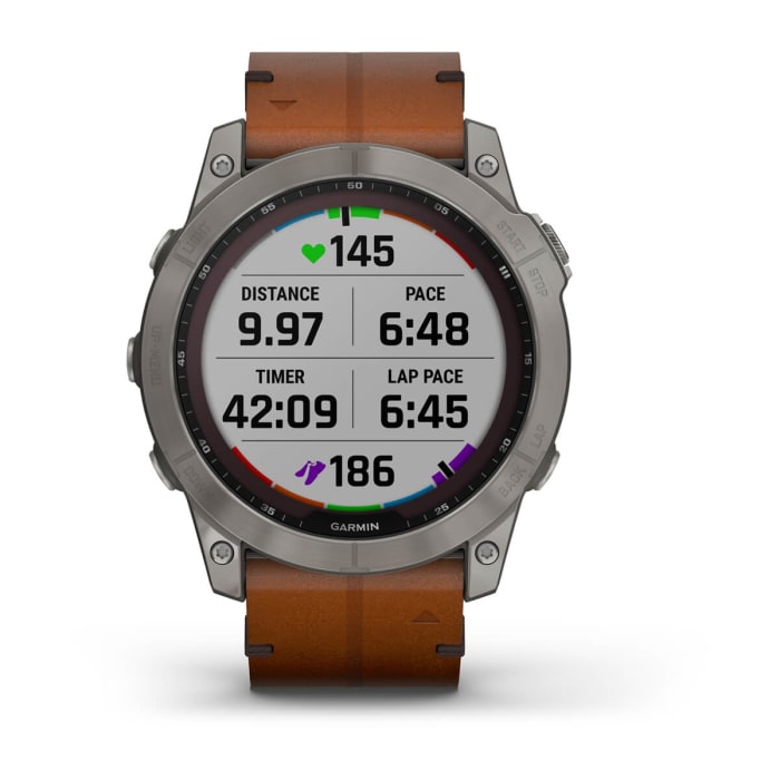 Fēnix® 7X – Sapphire Solar Edition, Titanium con cinturino in pelle Chestnut e cinturino in silicone Graphite