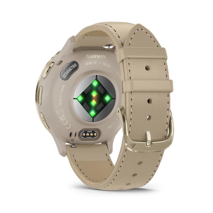 Venu® 3S, French Gray & Soft Gold con cinturino in pelle