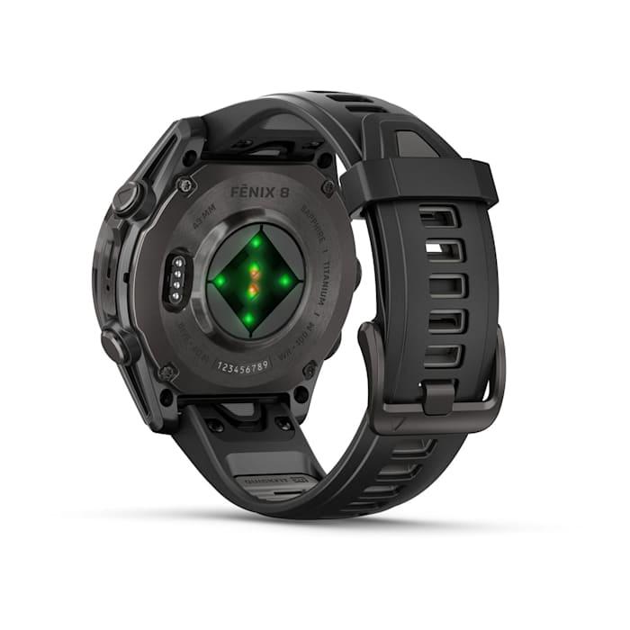 Fēnix® 8 - 43 mm, AMOLED, saphir, titane, DLC gris carbone avec bracelet en silicone noir/gris galet