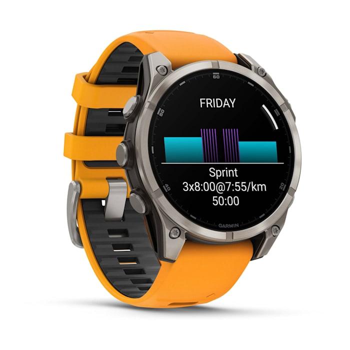 Fēnix® 8 - 47 mm, AMOLED, Sapphire, Titanium con cinturino in silicone Spark Orange/grafite