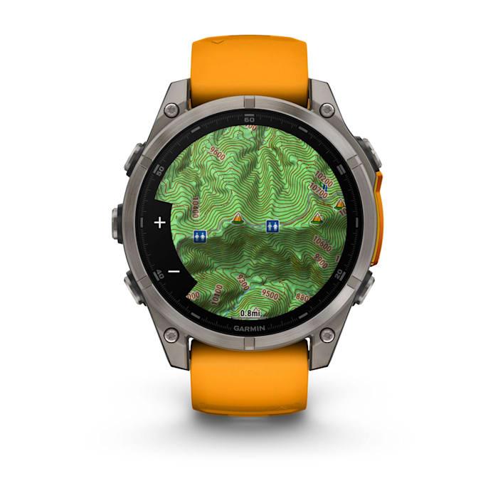 Fēnix® 8 - 47 mm, AMOLED, Sapphire, Titanium con cinturino in silicone Spark Orange/grafite