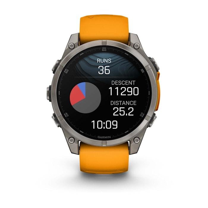 Fēnix® 8 - 47 mm, AMOLED, Sapphire, Titanium con cinturino in silicone Spark Orange/grafite