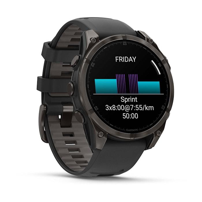 Fēnix® 8 - 47 mm, AMOLED, saphir, titane, DLC gris carbone avec bracelet en silicone noir/gris galet