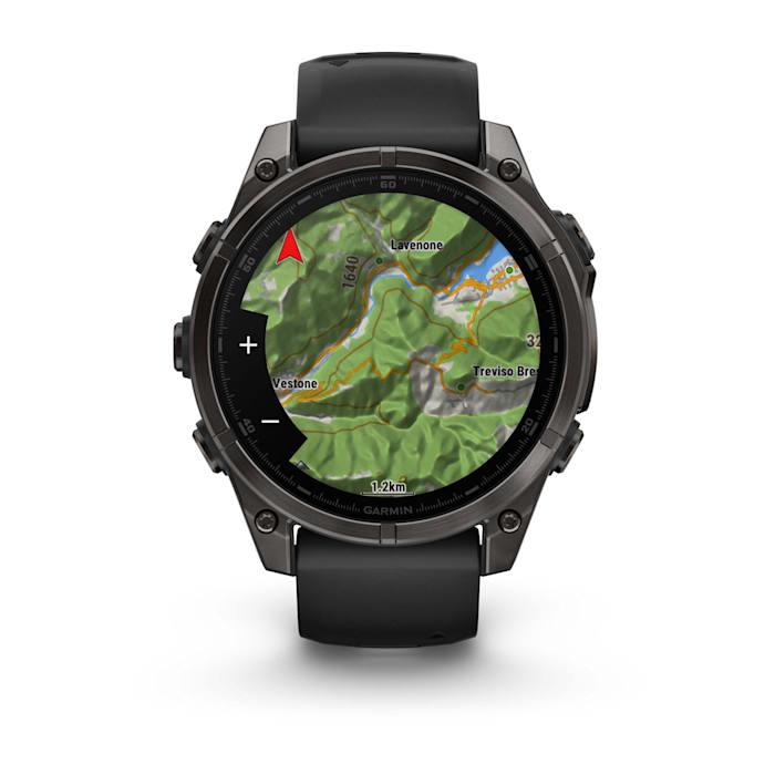 Fēnix® 8 - 47 mm, AMOLED, saphir, titane, DLC gris carbone avec bracelet en silicone noir/gris galet