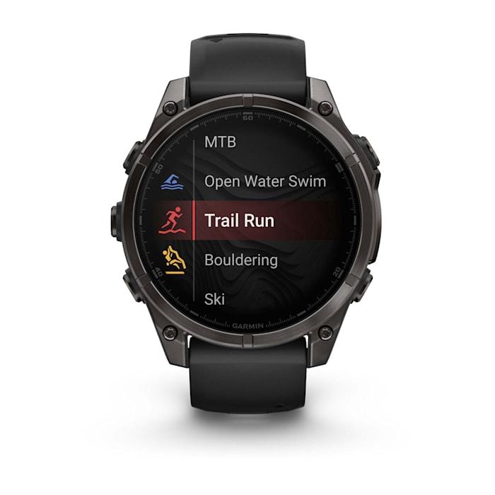 Fēnix® 8 - 47 mm, AMOLED, saphir, titane, DLC gris carbone avec bracelet en silicone noir/gris galet