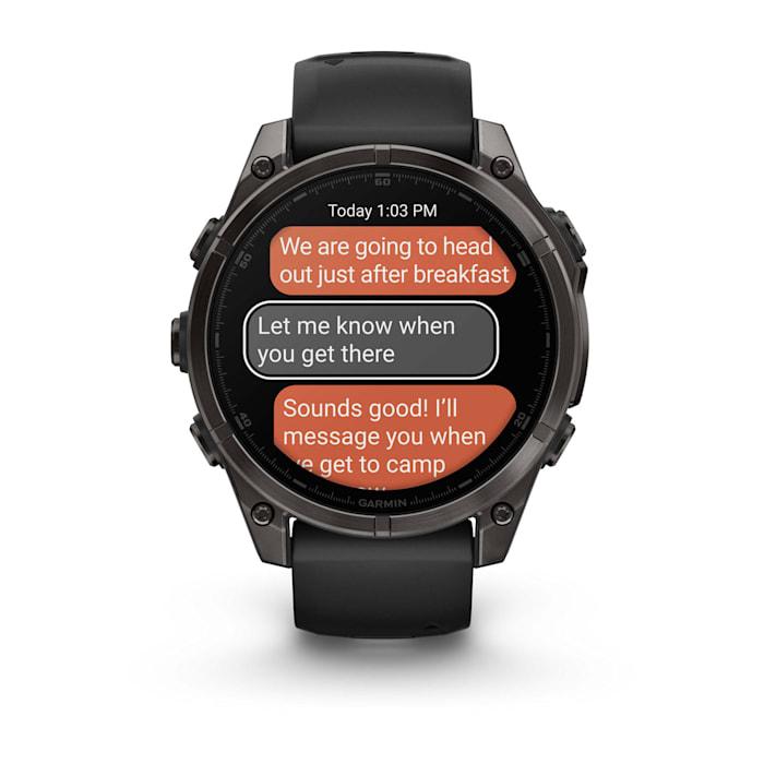 Fēnix® 8 - 47 mm, AMOLED, saphir, titane, DLC gris carbone avec bracelet en silicone noir/gris galet