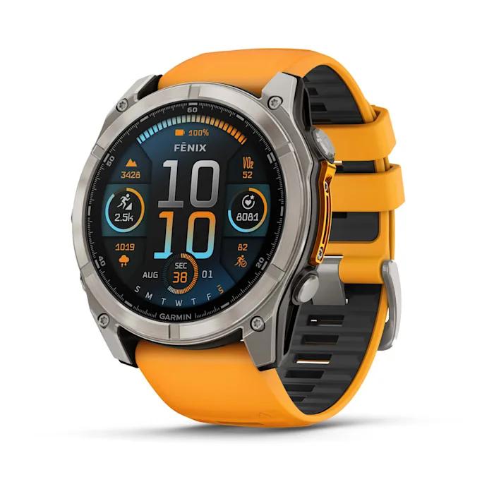 Fēnix® 8 - 51 mm, AMOLED, saphir, titane avec bracelet en silicone Spark Orange/Graphite