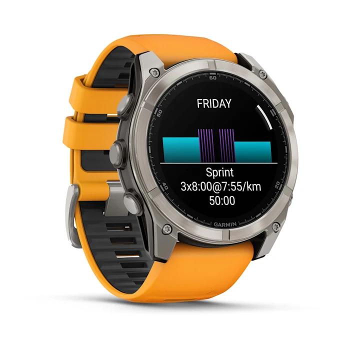 Fēnix® 8 - 51 mm, AMOLED, Sapphire, Titanium con cinturino in silicone Spark Orange/grafite