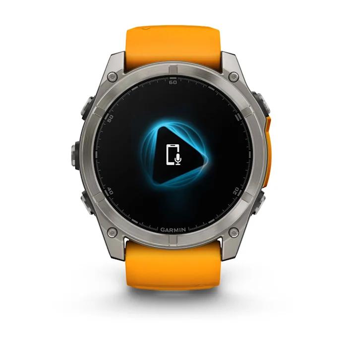 Fēnix® 8 - 51 mm, AMOLED, Sapphire, Titanium con cinturino in silicone Spark Orange/grafite