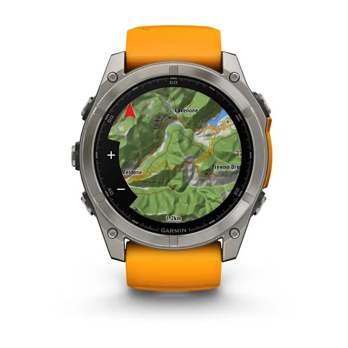 Fēnix® 8 - 51 mm, AMOLED, Sapphire, Titanium con cinturino in silicone Spark Orange/grafite
