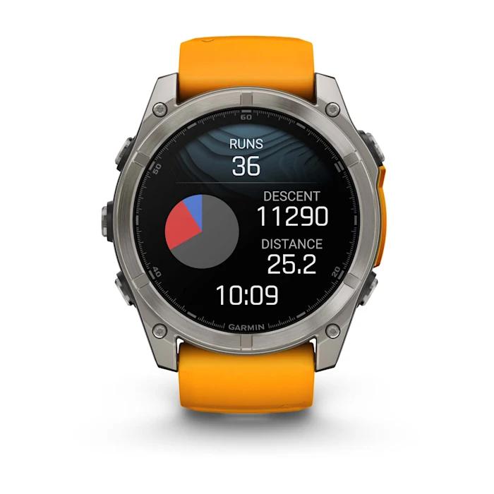 Fēnix® 8 - 51 mm, AMOLED, Sapphire, Titanium con cinturino in silicone Spark Orange/grafite