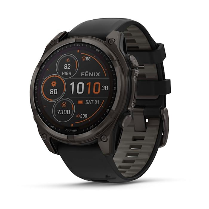 Fēnix® 8 - 47 mm, solaire, saphir, titane, DLC gris carbone avec bracelet en silicone noir/gris galet