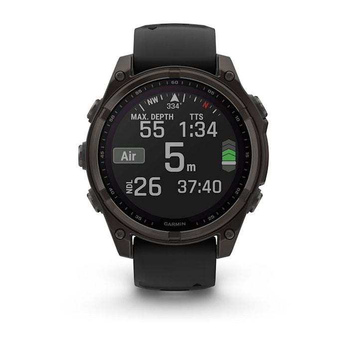 Fēnix® 8 - 47 mm, Solar, Sapphire, Titanio, Carbon Gray DLC con cinturino in silicone Black/pebble grey