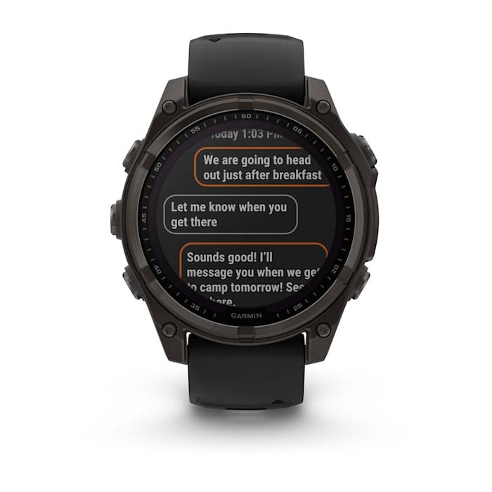 Fēnix® 8 - 47 mm, Solar, Sapphire, Titanio, Carbon Gray DLC con cinturino in silicone Black/pebble grey