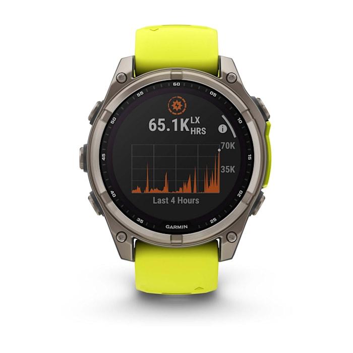 Fēnix® 8 - 47 mm, solaire, saphir, titane avec bracelet en silicone jaune/graphite Amp
