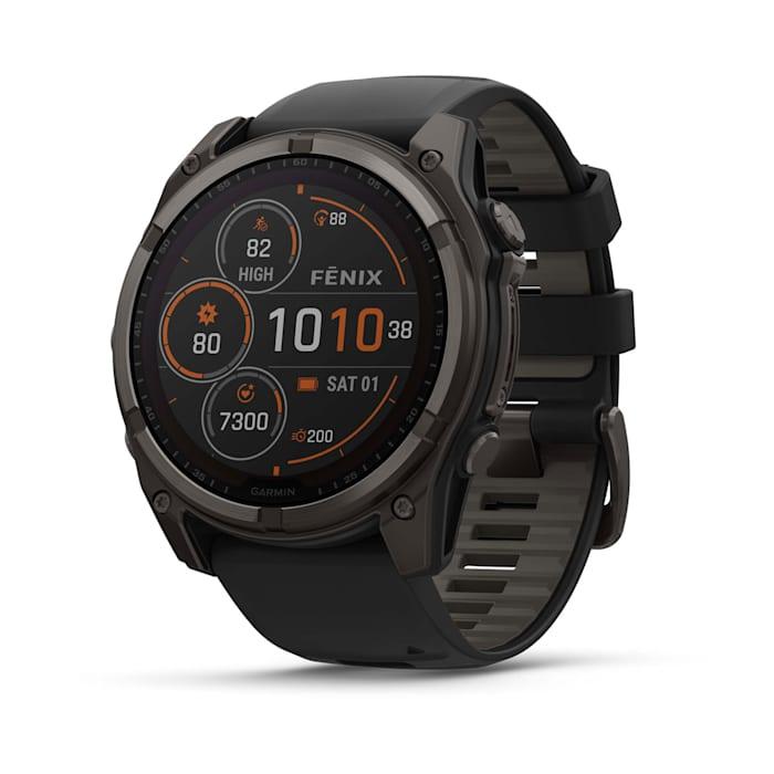 Fēnix® 8 - 51 mm, Solar, Sapphire, Titanio, Carbon Gray DLC con cinturino in silicone Black/pebble grey