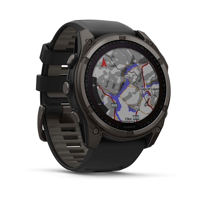 Fēnix® 8 - 51 mm, Solar, Sapphire, Titanio, Carbon Gray DLC con cinturino in silicone Black/pebble grey