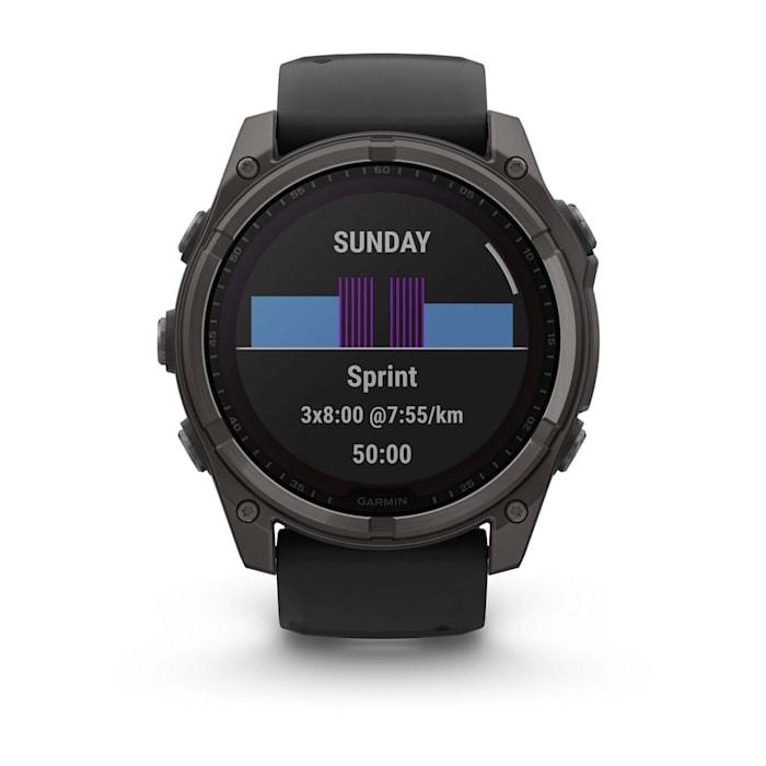 Fēnix® 8 - 51 mm, Solar, Sapphire, Titanio, Carbon Gray DLC con cinturino in silicone Black/pebble grey