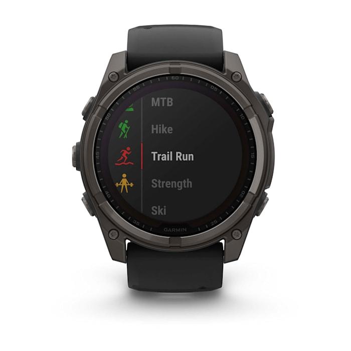 Fēnix® 8 - 51 mm, Solar, Sapphire, Titanio, Carbon Gray DLC con cinturino in silicone Black/pebble grey