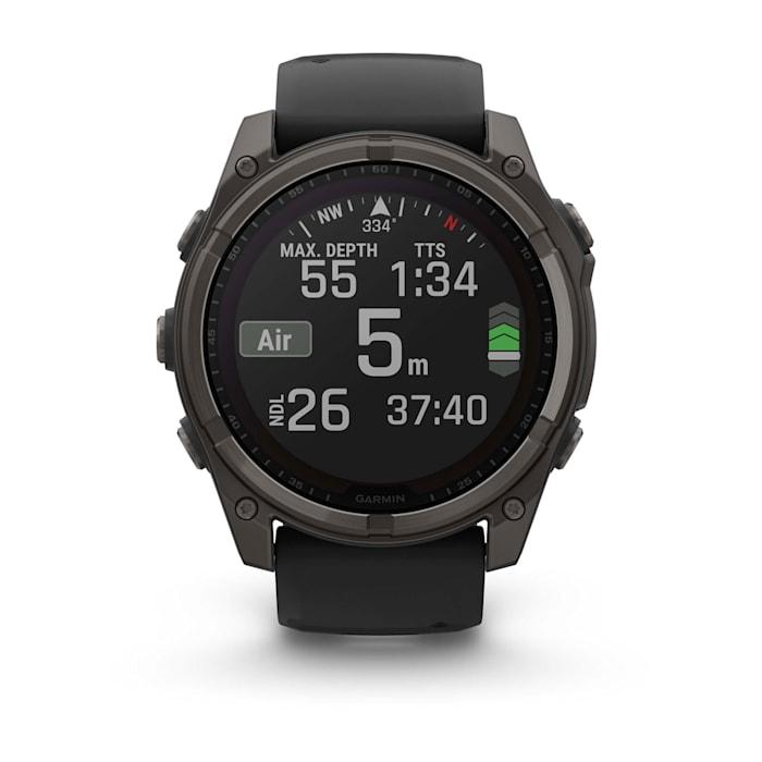 Fēnix® 8 - 51 mm, Solar, Sapphire, Titanio, Carbon Gray DLC con cinturino in silicone Black/pebble grey