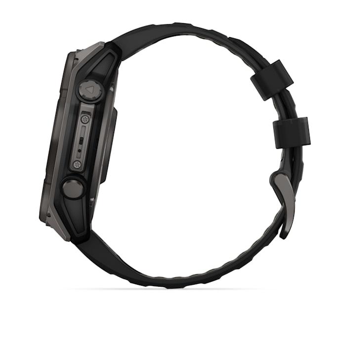 Fēnix® 8 - 51 mm, Solar, Sapphire, Titanio, Carbon Gray DLC con cinturino in silicone Black/pebble grey