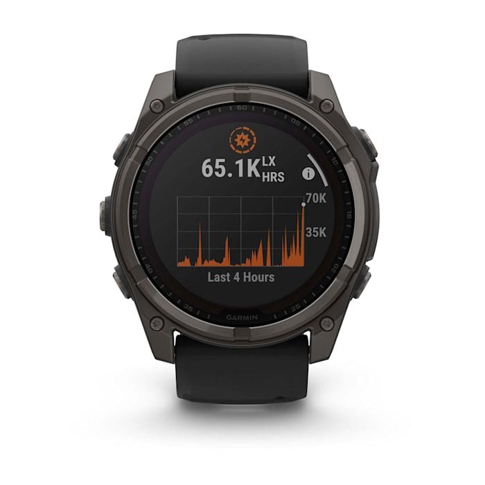 Fēnix® 8 - 51 mm, solaire, saphir, titane, DLC gris carbone avec bracelet en silicone noir/gris galet