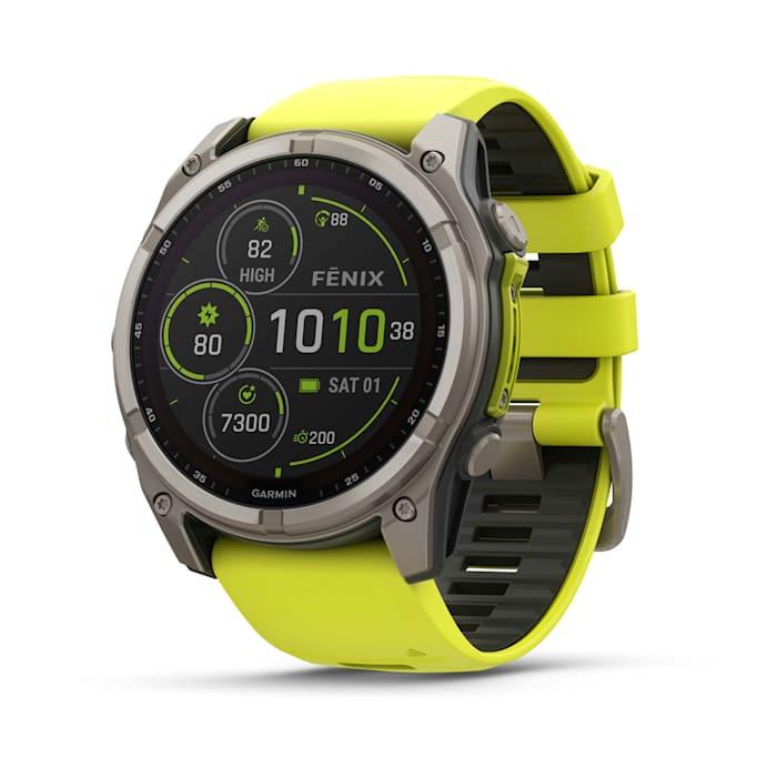 Fēnix® 8 - 51 mm, Solar, Sapphire, Titanium con cinturino Amp yellow/graphite in silicone