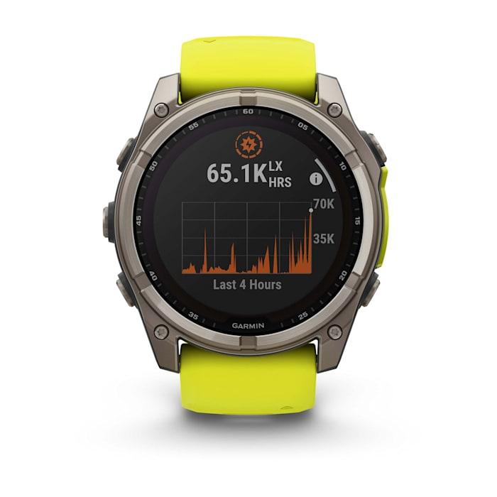 Fēnix® 8 - 51 mm, Solar, Sapphire, Titanium con cinturino Amp yellow/graphite in silicone