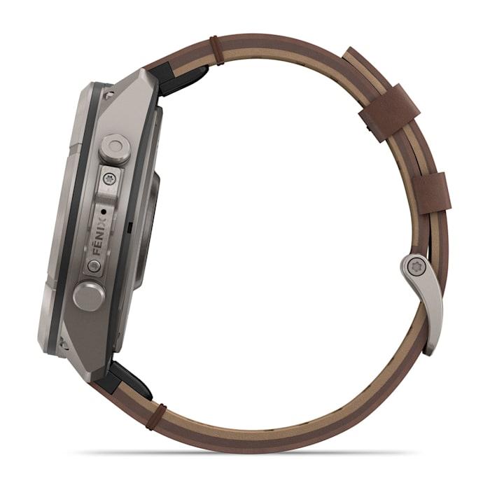 Fenix 9 Pro – inReach, 51mm, Titanio con cinturino in pelle Walnut - 010-04337-41