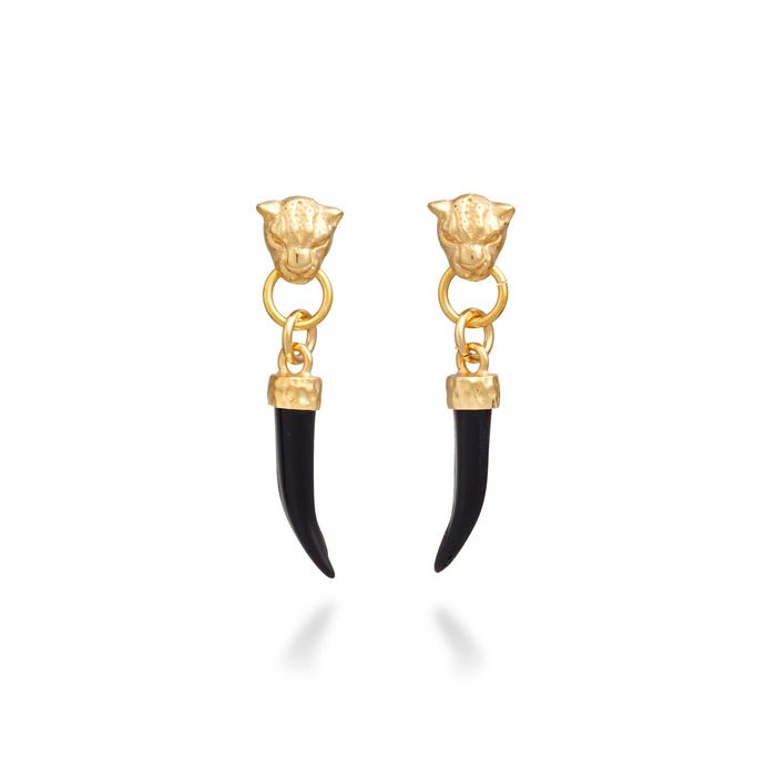 Boucles d'oreilles en or léopard et crocs noirs