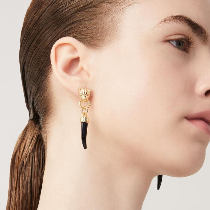 Boucles d'oreilles en or léopard et crocs noirs