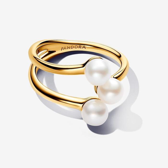 Bague triple bande avec perles de culture d'eau douce